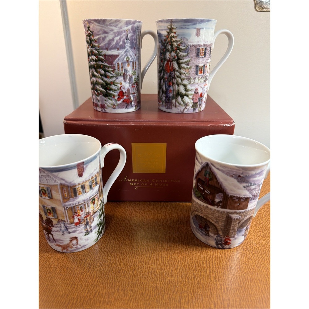 Set Of 4 Lenox American Christmas Holiday Mugs All The Trimmings NIB